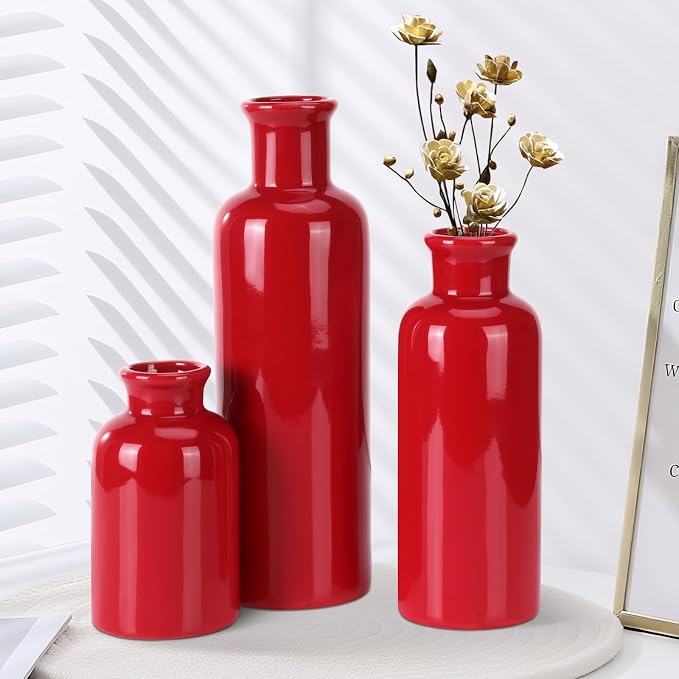 Small Ceramic Vase Set of 3, Boho Modern Flower Vase Room Decor, Farmhouse Decor - Image 4