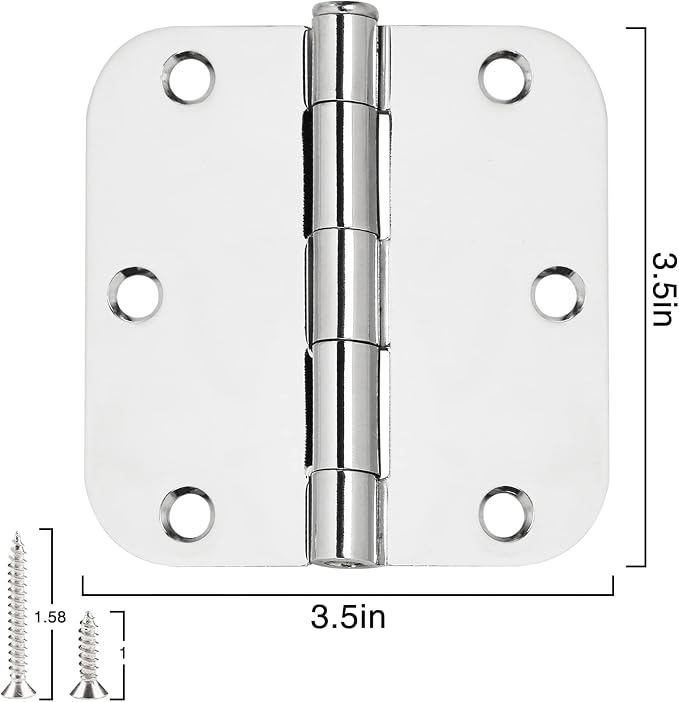 TDCHINGES Rounded Door Hinges 3.5" X 3 1/2 Inch Polished Chrome 5/8" Radius | 6 - Image 5