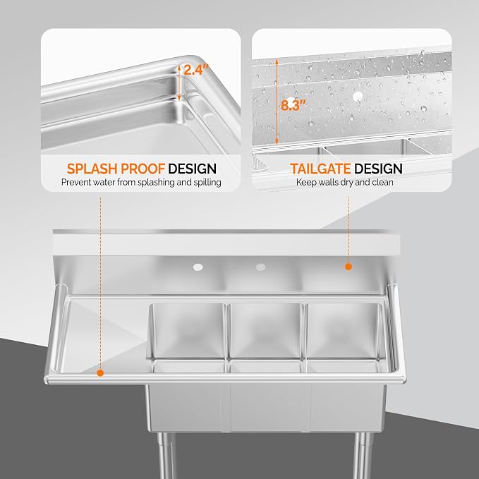 ROVSUN Commercial Sink, Stainless Steel - Image 8