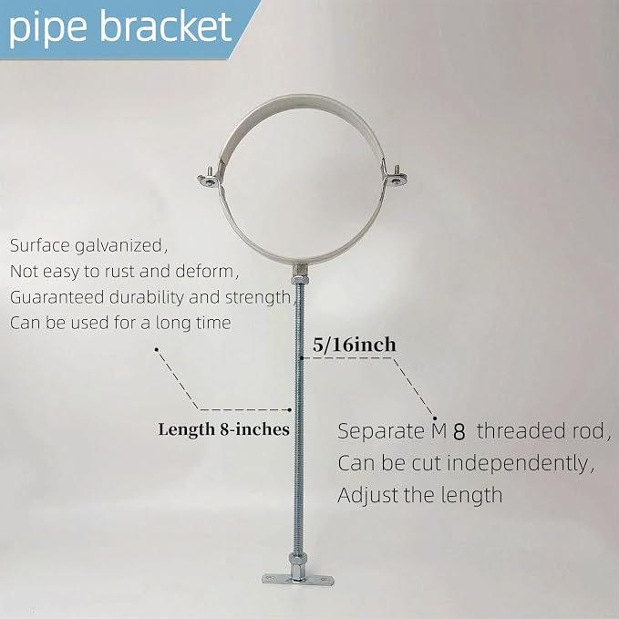 2 Sets Adjustable Pipe Bracket，Heavy Duty Galvanized Iron Stove Pipe Hanger - Image 4