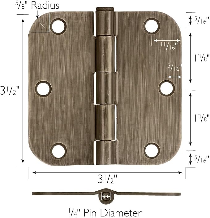 Design House Interior Door Hinge, Antique Brass | 5/8" Radius, Traditional - Image 5