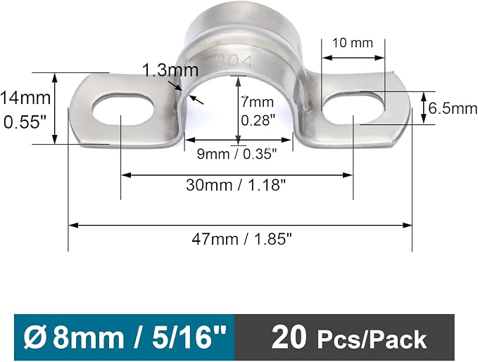 20 pcs 5/16" Conduit Clamp Two Hole U Bracket, Pipe Bracket Heavy Duty - Image 2