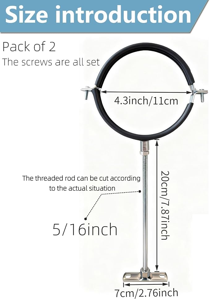 2 Sets Premium 4 Inch Adjustable Pipe Metal Bracket，Heavy Duty Galvanized Iron - Image 3