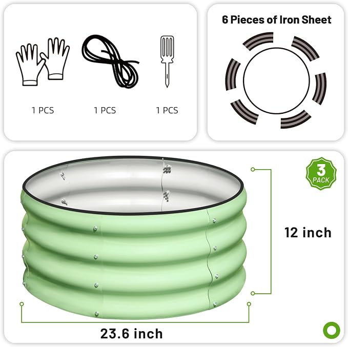 3 Pcs 2x2x1ft Round Galvanized Raised Garden Bed Kit Outdoor, Metal Planter Box - Image 4