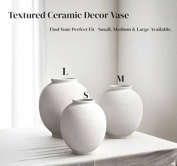White Ceramic Vase, 9.8" Large, Sandstone White | Farmhouse Style, Hand-Made - Image 5