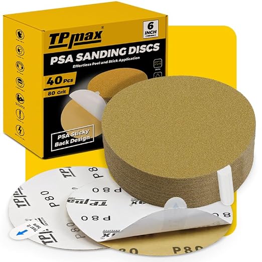 6-Inch 80-Grit Gold PSA Sanding Discs, 40 Pack – Pro-Grade Self-Adhesive by TPmax