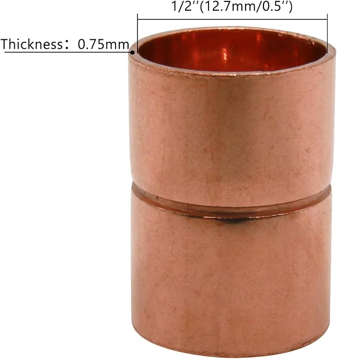 Straight Copper Fittings, 1/2 Inch ID Copper Pipe Welding Joint - Image 2