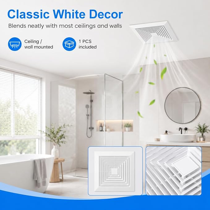White Square Bathroom Exhaust Fan Cover - Image 3