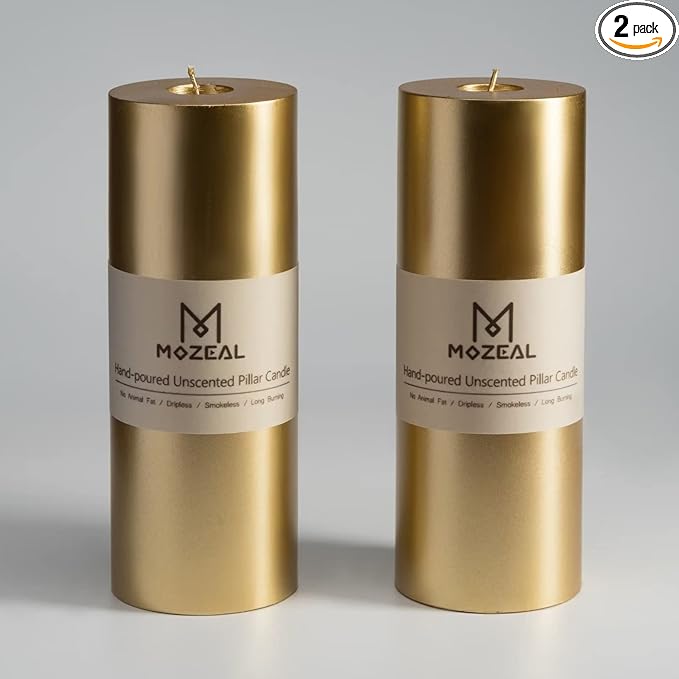 MOZEAL 3" x 8" Hand-Poured Unscented Large Candle, Smokeless Rustic Pillar by MOZEAL