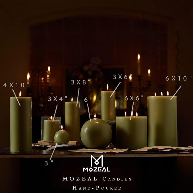 MOZEAL 3" x 4" Hand-Poured Unscented Olive Green Candle, Dripless Moss Green - Image 4