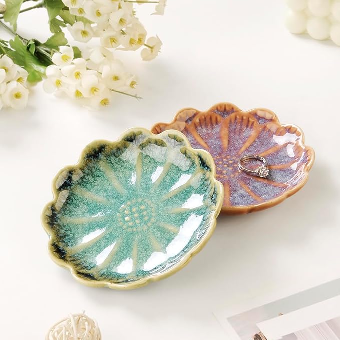 Lotus Ring Holder Dish Small Indoor Ash Tray, Ceramic Dessert Plate Trinket - Image 5