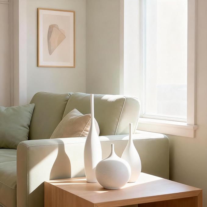 Relexome White Ceramic Vase Modern Boho Wabi-Sabi Flower Vase Set of 3 - Image 5