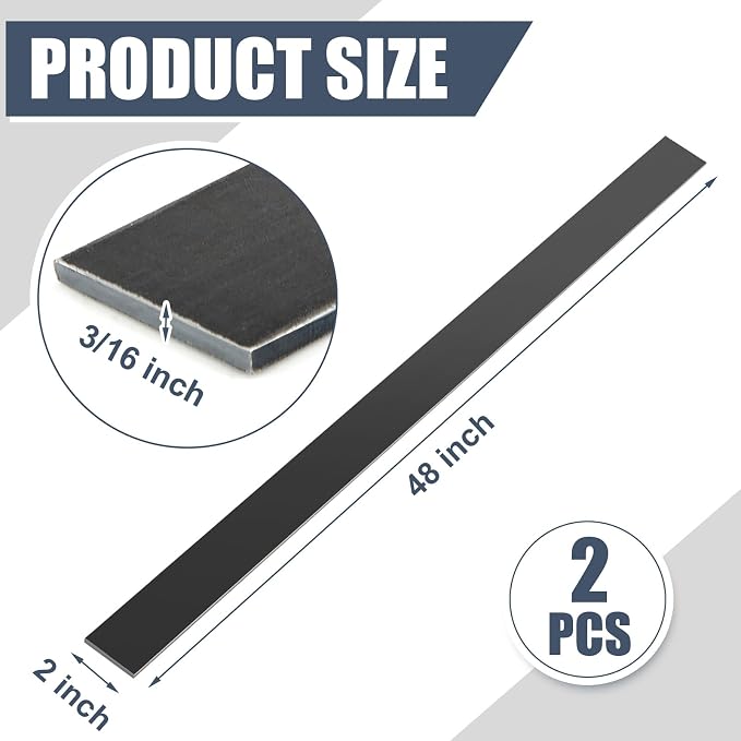 Blulu 2 Pcs 48" x 2" x 3/16" Hot Rolled Steel Flat Bar Solid Flat in Steel - Image 2