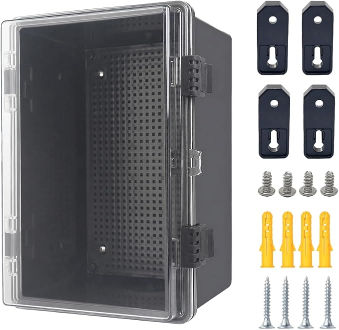 Junction Box, Hinged Black Clear Cover IP67 Waterproof ABS Project Box by Otdorpatio