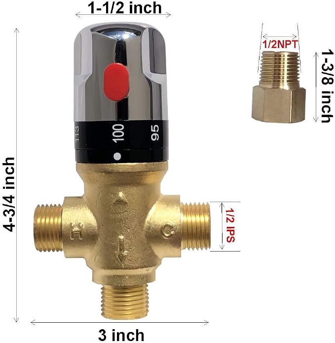 Thermostatic Mixing Valve with 1/2 NPT Male Connections, Water Temperature - Image 6