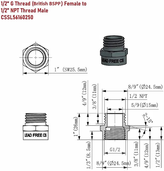 G Thread Female to NPT Thread Male Pipe Fitting Adapter - Image 2