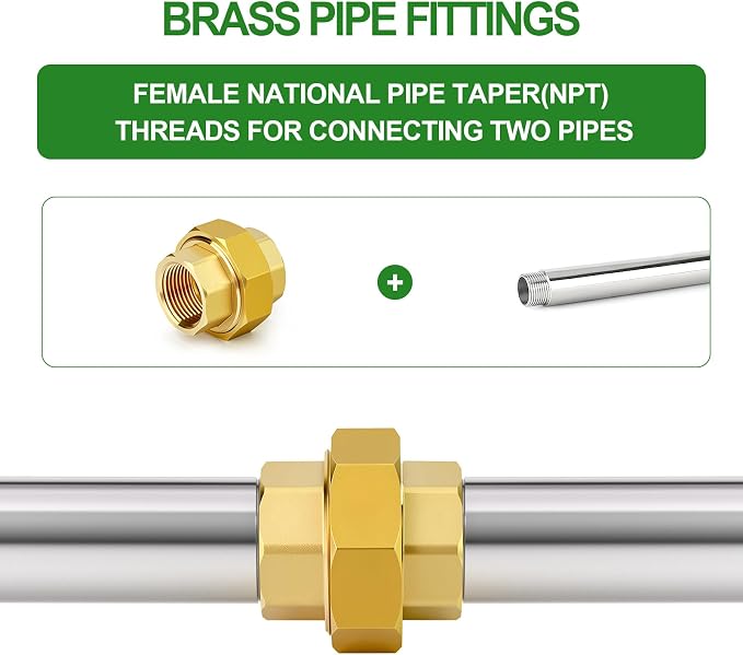 2PCS Brass Union，1/2" NPT Female x 1/2" NPT Female Brass Pipe Fitting - Image 5