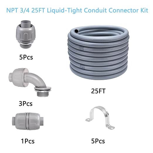 25FT 3/4" NPT PVC Liquid Tight Conduit Kit UL 5 Straight 3 Angle Connector | UV - Image 2