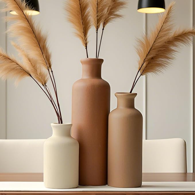 Modern Ceramic Vase Set of 3, Neutral Colors, Decorative Bottles - Image 2