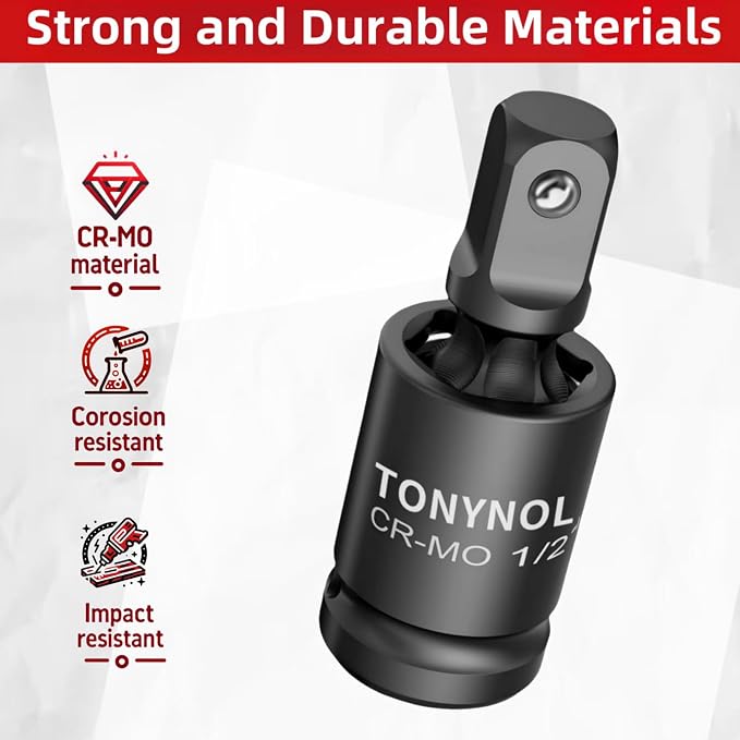 TONYNOL 3 PCS 1/4IN, 1/2IN Drive Universal Joint Socket Set | CR-MO Steel - Image 2