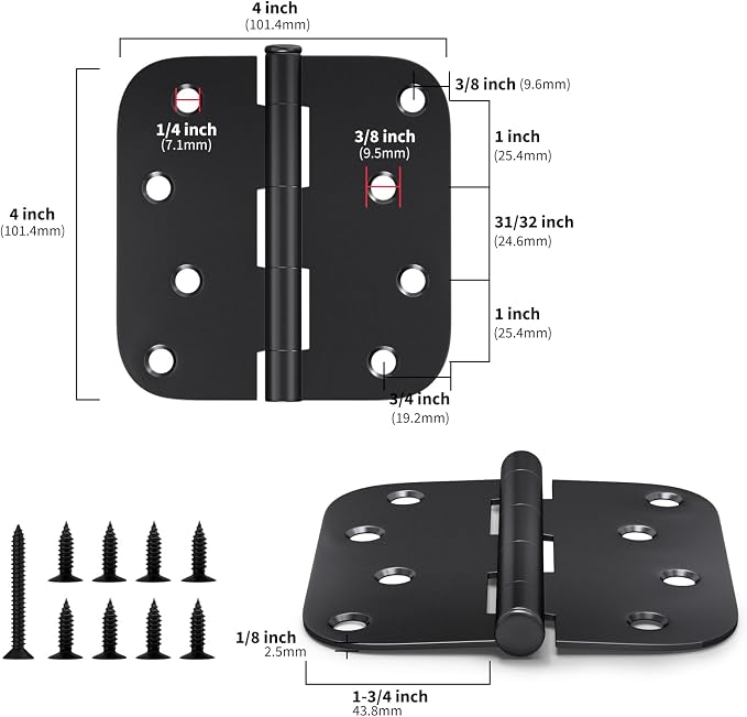 Goldenwarm 24 Pack Black Matte, Heavy Duty 4in x 4in Door Hinges - Image 2