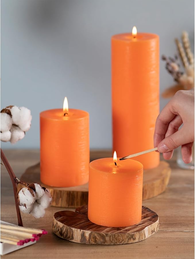 Assorted Pillar Candles Set of 3 – Sizes 3", Rustic Style - Image 6