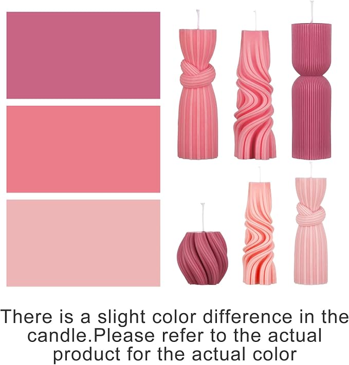 Threlaco 6 Pcs Pink Pillar Candles Decorative Modern Aesthetic Ribbed Candle - Image 3