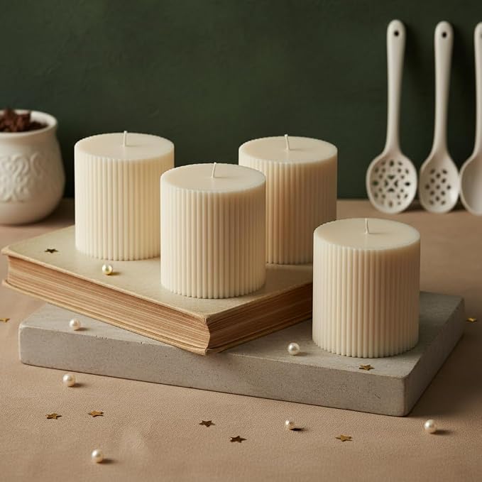 4PC Ribbed Pillar Candles, Small Soy Wax Scented Pillar Candles | Aesthetic - Image 6