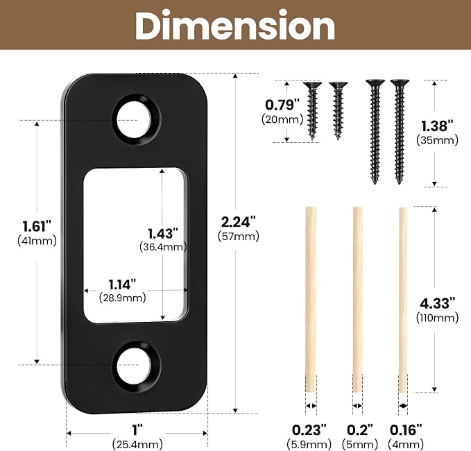 Deadbolt Strike Plate Door Backplate 1" x 2 1/4" Matte Black Round Corner | - Image 2