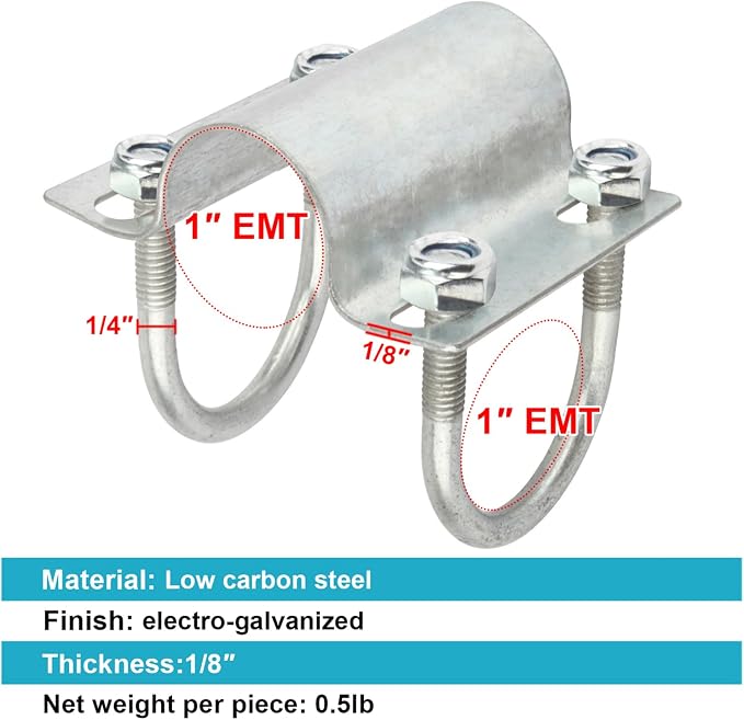 8 Pcs U Bolt Cross Pipe Clamp Fit 1" EMT Conduit - Image 2