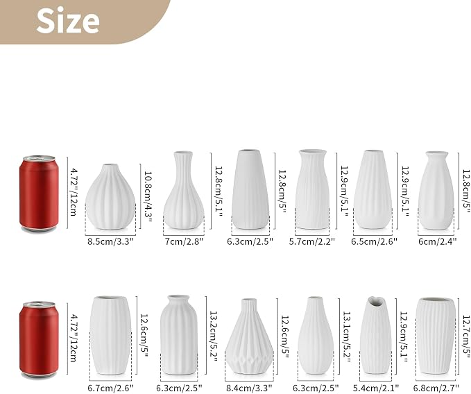NUPTIO White Ceramic Bud Vase: Small Assorted Vases 12 Pcs, Unglazed | Table - Image 4