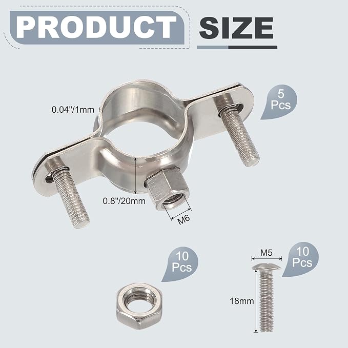 HARFINGTON 5pcs 201 Stainless Steel 0.8"/20mm Split Ring Pipe Hanger Pipe Strap - Image 2