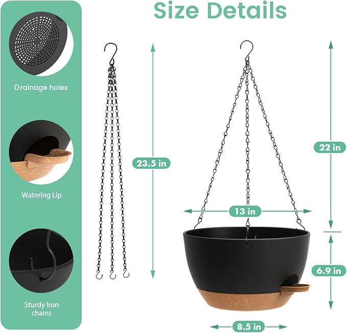 UOUZ 13 Inch 2 Pack Large Self Watering Hanging Planters - Image 5