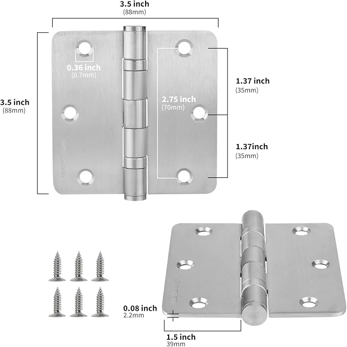 golenwarm 3 Pack 304 Stainless Steel Door Hinges, Satin Nickel Brushed Non - Image 2