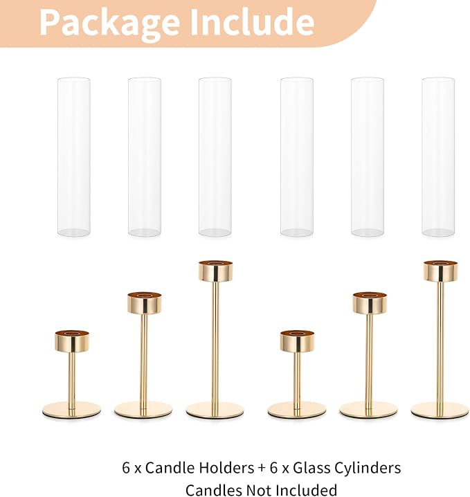 NUPTIO Hurricane Candle Holder for Candlestick: 6 Pcs Gold Taper Candlestick - Image 9