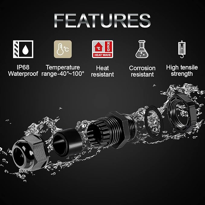 10 Pack NPT 1/2" Cable Glands Waterproof Adjustable 6-12mm Cable Connectors - Image 2