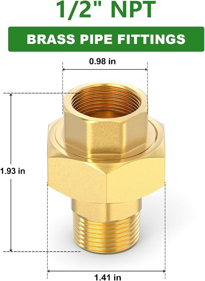 1PCS Brass Union，1/2" NPT Male x 1/2" NPT Female Brass Pipe Fitting - Image 2