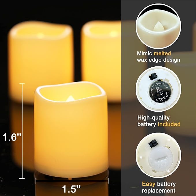 Homemory 12 Pack Ivory Flameless Flickering LED Votive Tealights Candles | - Image 3