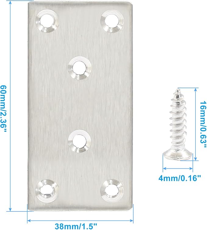 Bonsicoky 8 Pcs Flat Straight Brace Brackets, 3.15" x 1.5" / 80mm x 40mm | - Image 2