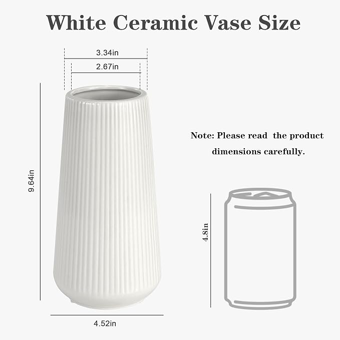 White Ceramic Vase for Flowers, Tall Home Decor Vase - Image 2