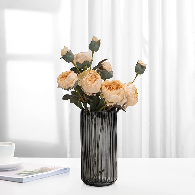 Flower Vase 7.5 inch Grey Thickened Hand Blow Glass Vase Round Vintage Striped - Image 2