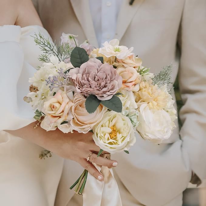 Artificial Flowers Combo White Flowers Mix Silk Flowers Dahlia Roses - Image 7
