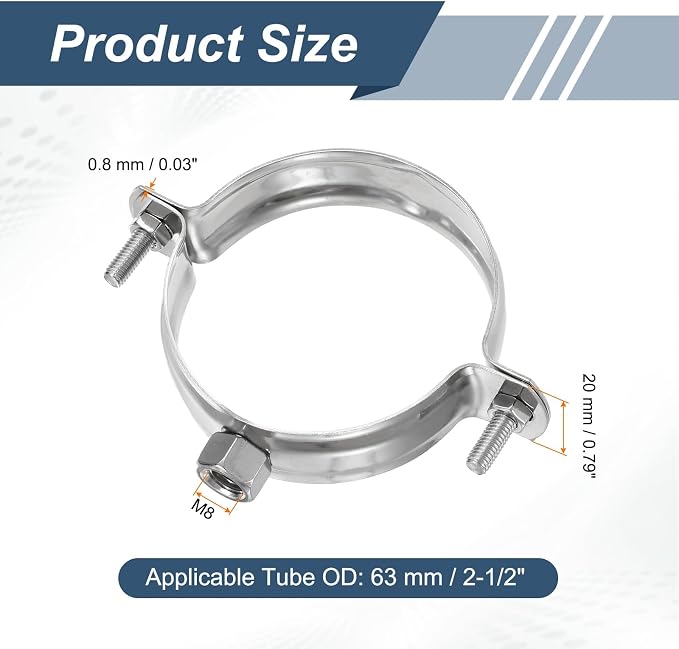 HARFINGTON 8 Pcs Adjustable Pipe Bracket Clamps 2-1/2" Stainless Steel Wall - Image 2