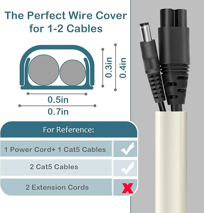 Wire Covers for 2 Cords, Wire Hider on Wall Mounted, Cable Concealer for - Image 2