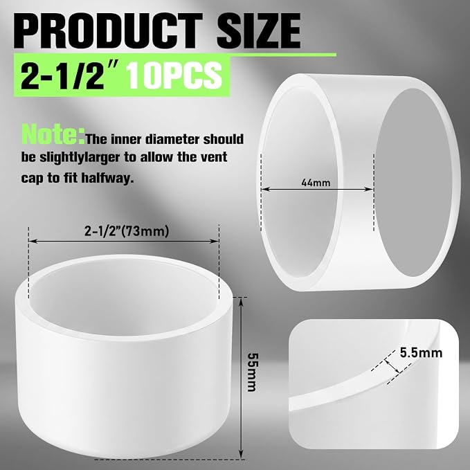 10 Packs 2-1/2 Inch PVC Pipe End Cap, Fits 2.87" Od Schedule 40 Furniture Grade - Image 2