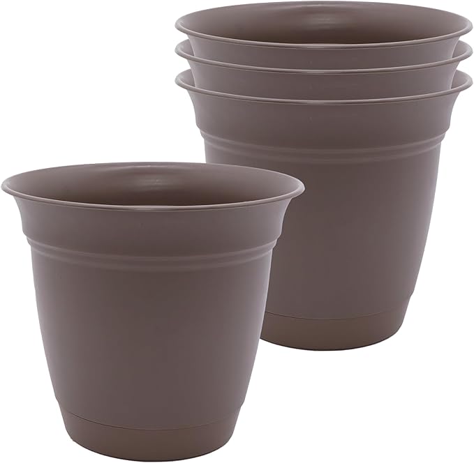 The HC Companies Eclipse Round Planter Pot, 8 Inch, Cappuccino, Attached Saucer by TheHCCompanies