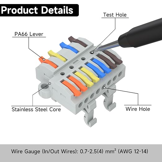 2Pcs Lever Wire Connectors, 4 in 8 Out, 0.7-2.5 mm² | Quick Wiring DIN Terminal - Image 5