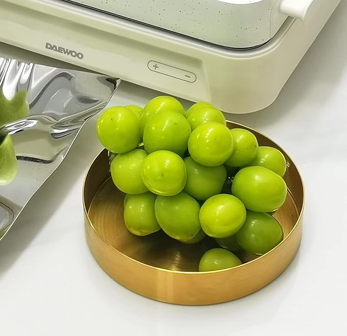 FREELOVE 5 Inch Brushed Gold Round Tray, Stainless Steel Brass Decorative Tray - Image 6
