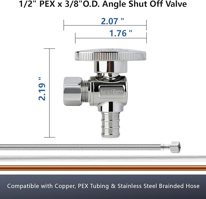 WiseWater Angle Stop Valve 1/2" PEX x 3/8" Compression | Heavy Duty - Image 5