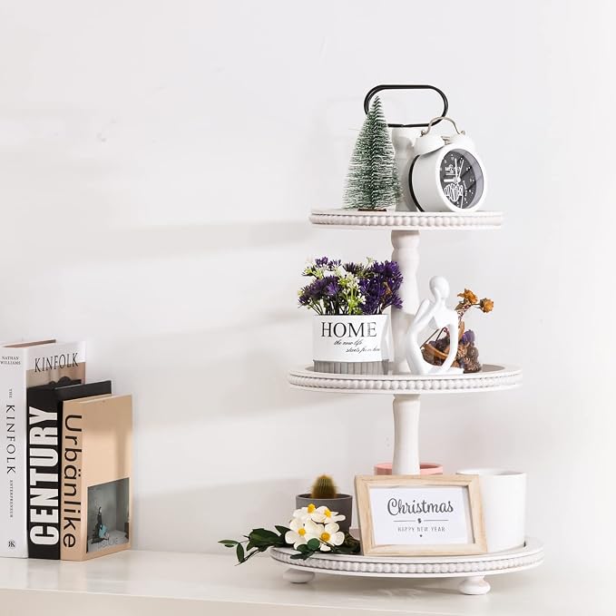 Urban Deco Wooden Tiered Tray 3-Tier Decorative Tray Stand Farmhouse Serving - Image 3